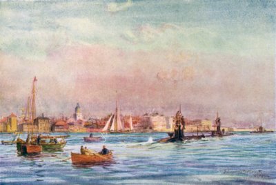 Submarinos saliendo del puerto de Portsmouth de William Lionel Wyllie